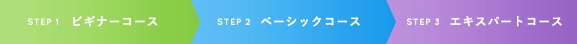 step01 ビギナーコース  step02 ベーシックコース  step03 エキスパートコース